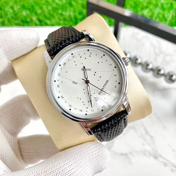 

watches wristwatches watch leather strap brand designer movement 40mm dial day date clock for valentine's present orologio di lusso, Silver