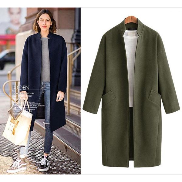 

women's wool & blends autumn and winter large loose medium long woolen coat cardigan women coats for, Black