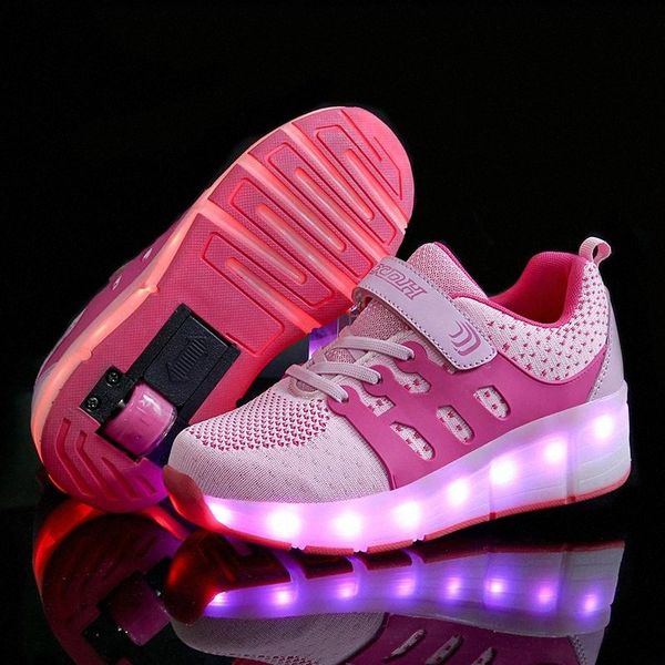 

Black Green Pink USB Charging Fashion Girls Boys LED Light Roller Skate Shoes For Children Kids Sneakers With Wheels One wheels #8c6Z