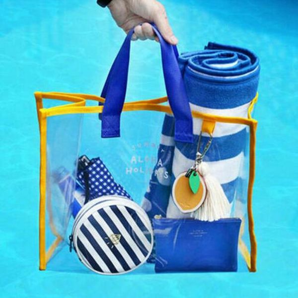 

2019 прозрачная пвх сумка пляж сумка женщины новая тренда tote горячая продажа желе цвет пластиковый очистить сумку большая емкость h bbyusn