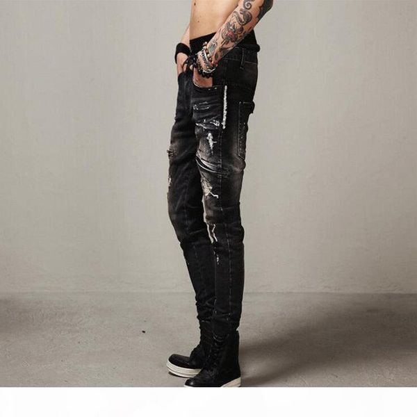 

new fashion men black jeans skinny ripped stretch slim west hip hop swag denim motorcycle biker pants, Blue