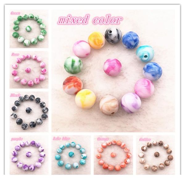 

wholesale 8 / 10 / 12mm imitation natural stone round acrylic colored beads, beads diy jewelry makeing pr qylqgy