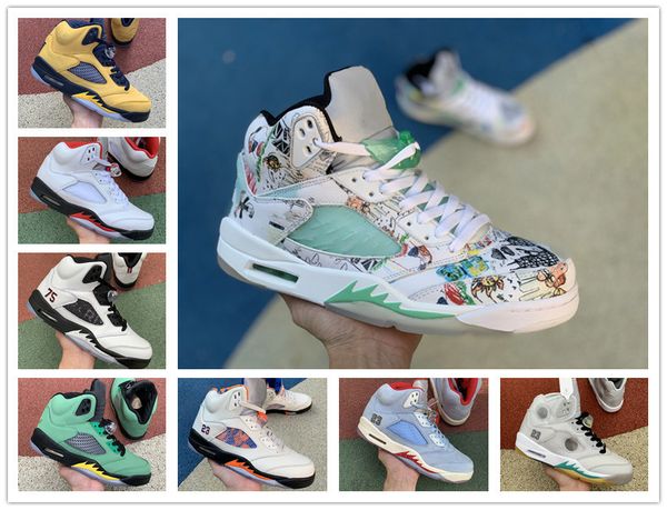 

jumpman 5 wings 75 paris camo premium heiress metallic field mens retro basketball shoes most popular 5s sneakers shoes size 40-46