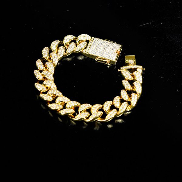 

20mm men's zircon cuban link bracelet hip hop jewelry gold thick heavy copper material iced out cz chain 7''-9, Black