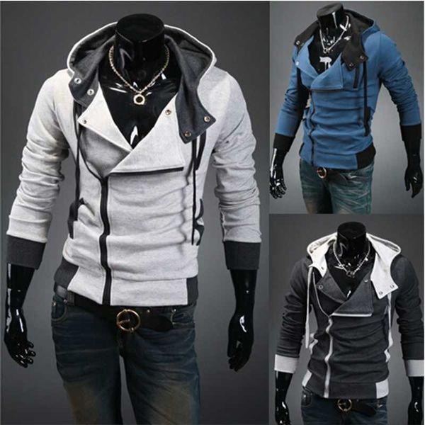 

2015 winter new men's slim personalized hat design hoodies & sweatshirts jacket sweater assassins creed coat, Black