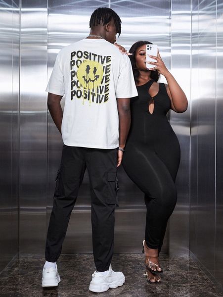 

sxy plus 1pc cut out asymmetrical neck skinny jumpsuit d7ds#, Black