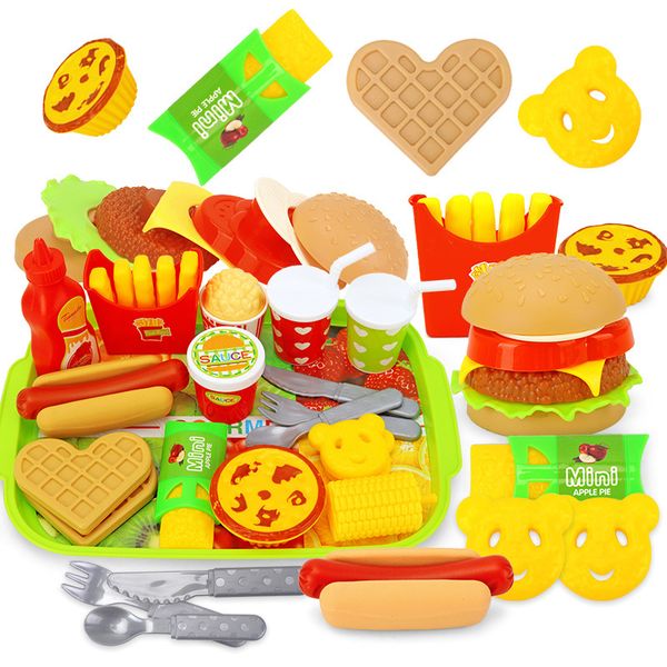 

2020 birthday gift toy children imitate play house toy diy assembly hamburger fries dog suit kitchens play food