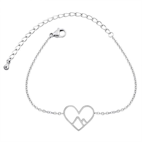

link, chain stainess steel charm bracelet christmas gift to girlfriend rose gold silver color heartbeat mountain jewelry armbanden for women, Black
