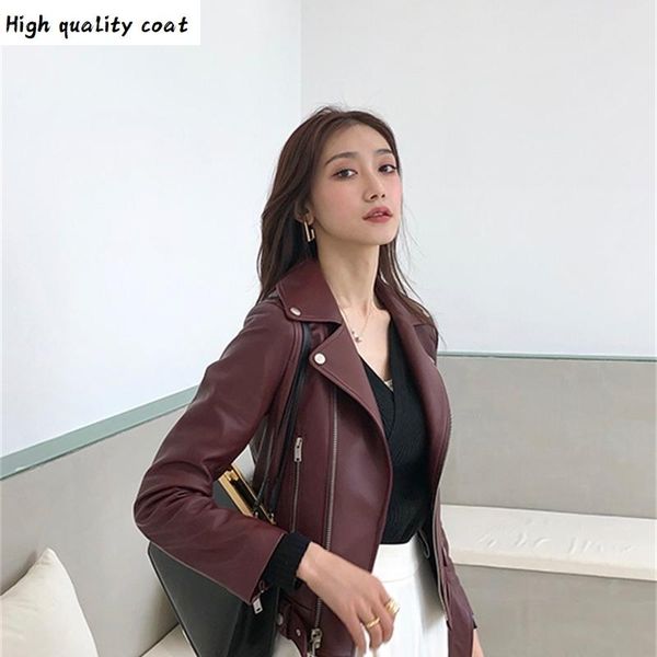 

women's quality fashion jackets high spring 2020 sheepskin leather jacket women motorcycle coat female mujer chaqueta zjt395, Black