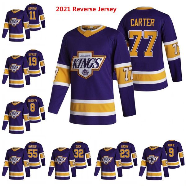 

la los angeles kings jeff carter jonathan quick dustin brown anze kopitar quinton byfield doughty maatta walker 2021 reverse retro jersey, Black;red