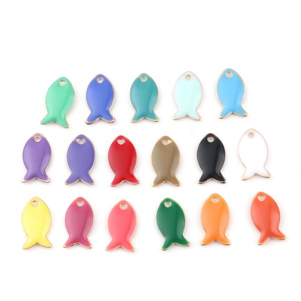 

10pcs copper small fish enamelled sequins charms pendant for jewelry making findings gold color setting light green 14mm x 8mm