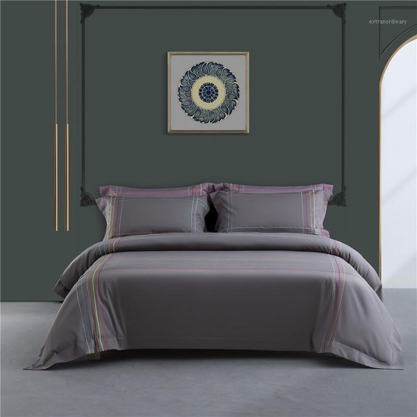 

100% cotton bedlinen gray embroidery duvet cover pillowcase flat sheet  king size 4pcs1