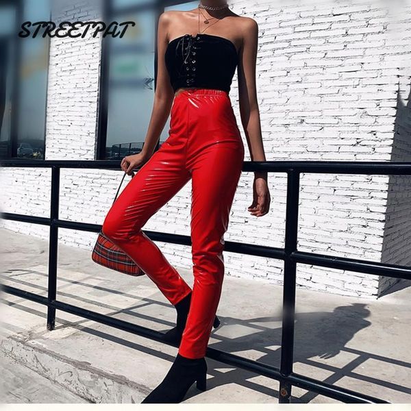

women's pants & capris solid black pu leather women skinny fitness high waist leggings stretch trousers pantalon femme 2021 clothing1, Black;white