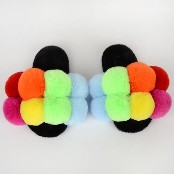 

fur slippers home women winter faux fur slides house ladies fluffy slippers female furry shoes indoor soft flat 2020 new arrival y1202, Black