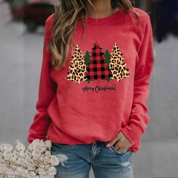 

2021 new year christmas tree print casual t shirt long sleeve loose women clothes graphic t shirts femme tee fall, White