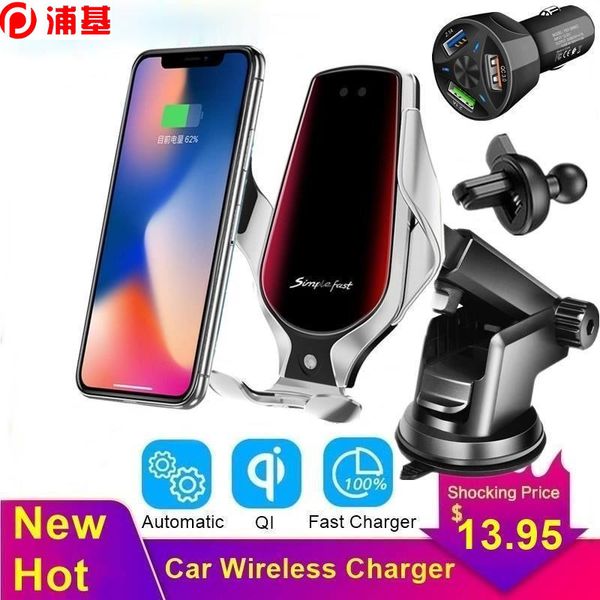 

10w car qi fast wireless charger for iphone x 8 xs 11 pro max car carregador phone holder for samsung s10 s9 s8 plus