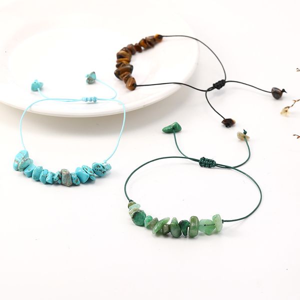 

factory price natural gravel beaded fashion jewelry for women men colorful handmade braided rope geometry stone c, Black