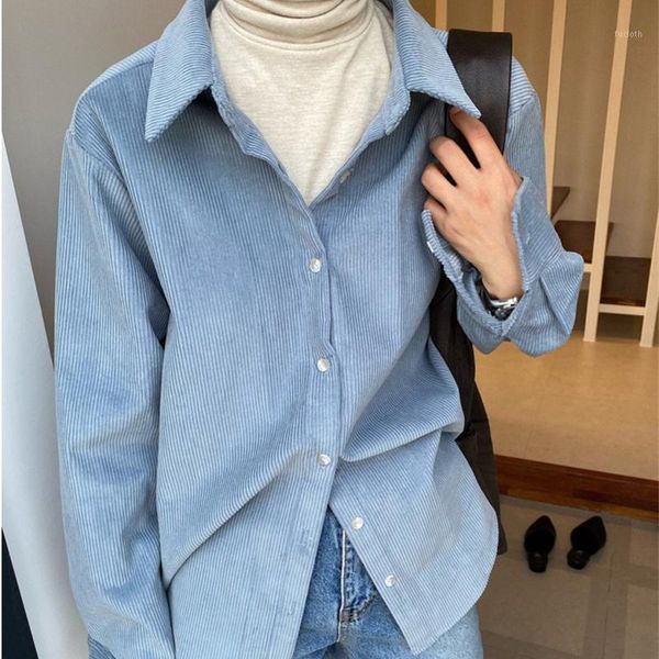 

colorfaith new 2020 women autumn winter blouses shirts buttons vintage oversize korean style corduroy lady warm wild bl32361, White
