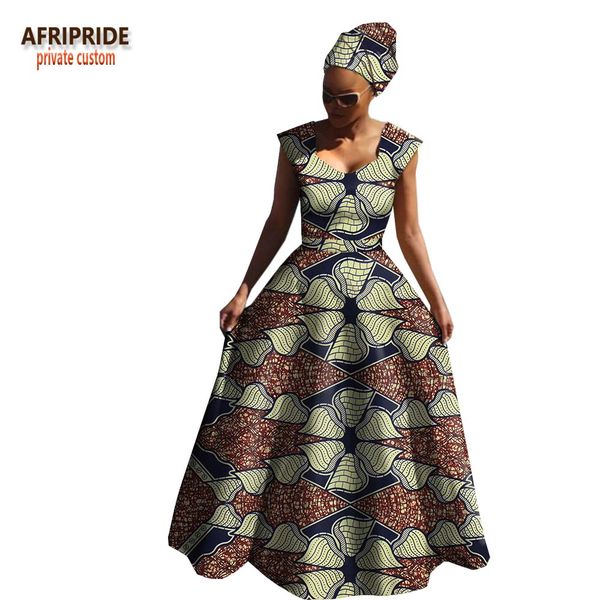 

afripride африканское весенние хлопковое платье для женщин без рукавов v-образным вырезом длиной полов женское платье с головкой a1825039, Black;gray