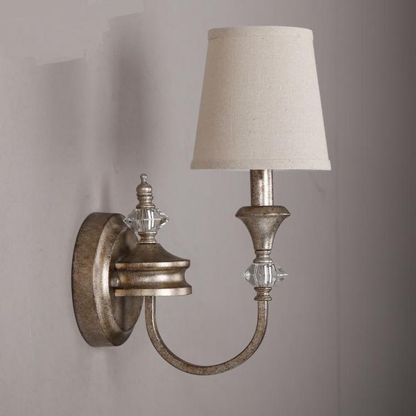

american country old iron wall lamp double bedroom bedlamp nordic creative living room entrance cloth wall lamp ya812