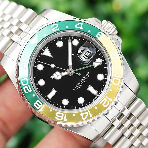 

luxury rlx brand ceramic high end gmt mens mechanical ss automatic movement fashion men watch designer watches wristwatches, Slivery;brown