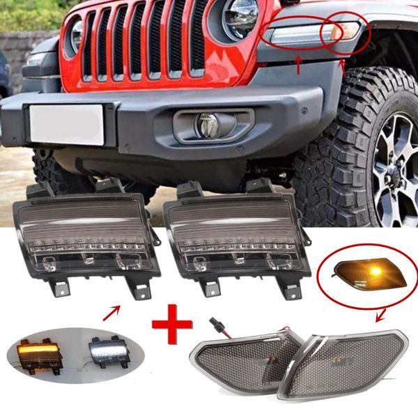 

для wrangler jl 2020 2020 front fender flase flares копченые светодиодные светодиодные огни light i дневной запуск света amber поворот сигна