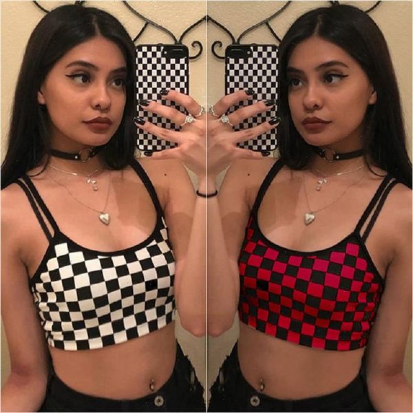 

women slim crop fashion plaid 2021 summer streetwear women casual strappy party beach tank cropped feminino, White