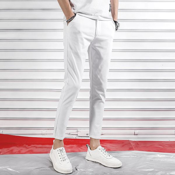 

cropped casual slim summer thin pants white boys' feet korean men's trend, Black