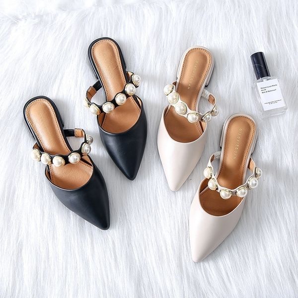

spiked flat-soled slippers female summer new style slippers female retro-style slippers with rough heels and low heels y200624, Black