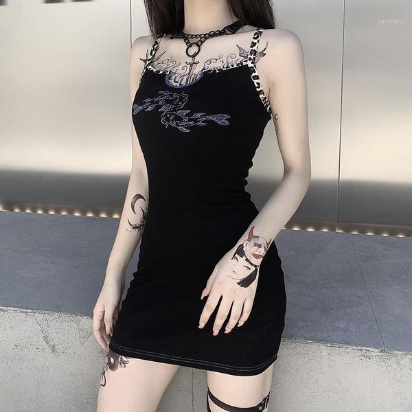 

new fashion dress women fish printed leopard patchwork strapless dress gothic punk dark streetwear night club1, White;black