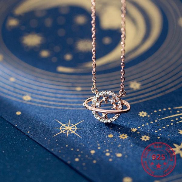 

korean style fashion 925 sterling silver star inlaid zircon star hollow rose gold clavicle chain women's necklace accessories