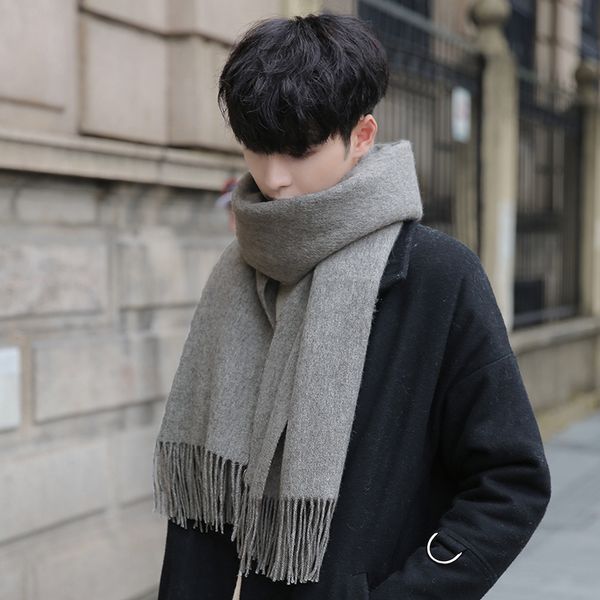 

winter 100% lamb's wool scarf neck warmer man gray pashmina wraps for man's cashmere foulard pure solid lion scarves e3rp, Blue;gray