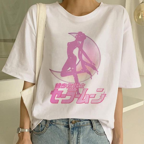 

sailor moon kawaii aesthetic t shirt women harajuku new short sleeve 90s ulzzang t-shirt cute cat tshirt cartoon tees female, White