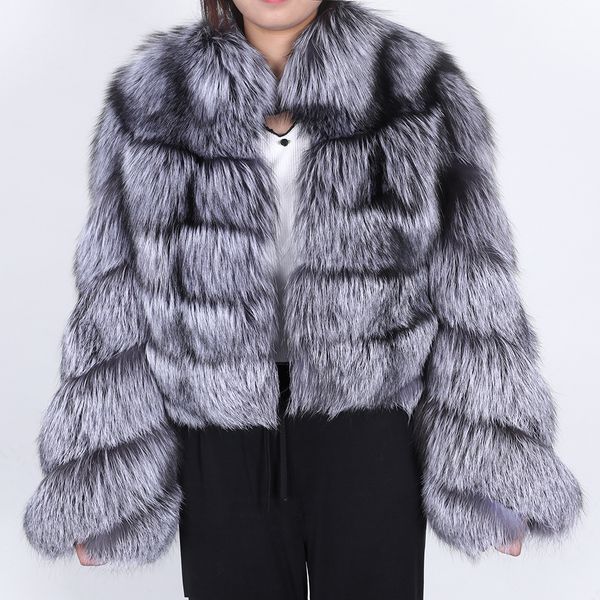 

winter real fox whole female one fashion section fur short coat 201016, Black