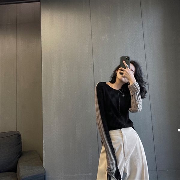 

autumn 2021 new mesh grey pullover sweater vintage pop style woman clothes k4z7 heew, White;black