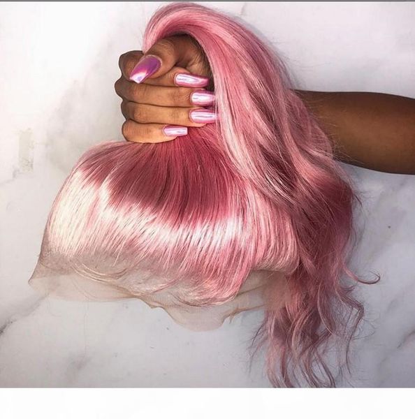 

brazilian virgin hair pink color 130% density bleached knots natural hairline lace front human hair wigs full lace wigs with baby hair, Black;brown