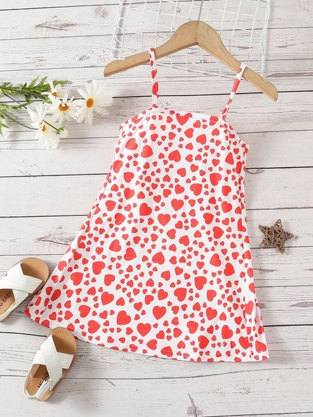 

toddler girls heart print cami dress she, Red;yellow