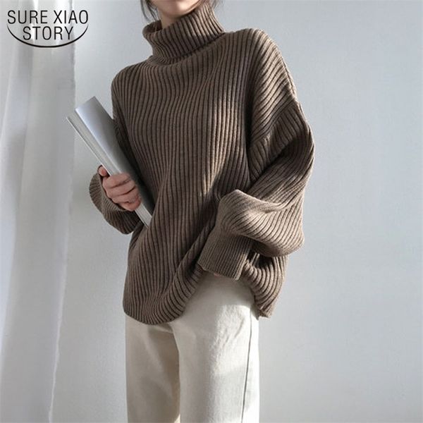 

autumn women sweater long sleeve thick knit sweater solid loose pullover turtleneck office lady clothes 10327 201225, White;black