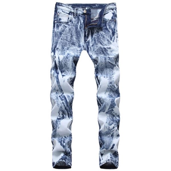 

2021 new spring summer american trend motorcycle ripped jeans men's male stretch patch slim pants light-colored trousers 09pm, Blue