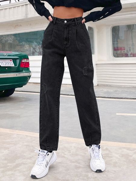 

ripped straight leg washed jeans 81ox#, Blue