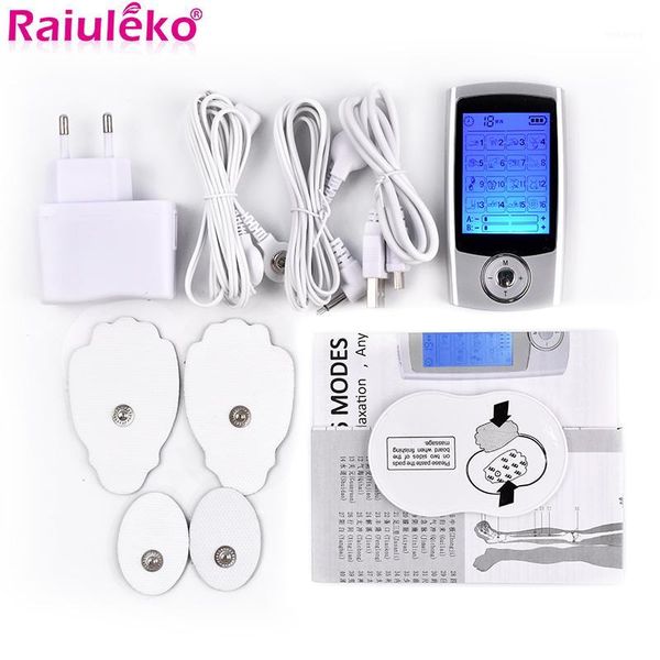 

16 modes 2in1 lcd screen dual output electric tens unit physiotherapy body massager mini pain relief ems muscle stimulator+4 pad1