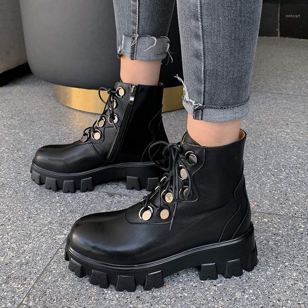 

2021 new winter shoes women's ankle boots cow leather vintage platform western boots keep warm motorcycle1, Black