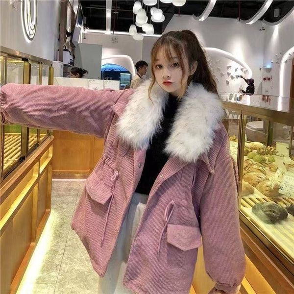

happiness lam warm woman jas fur a street bags loose female suspect winter parka lady corduroy outwears faux vintage qasjr, Black