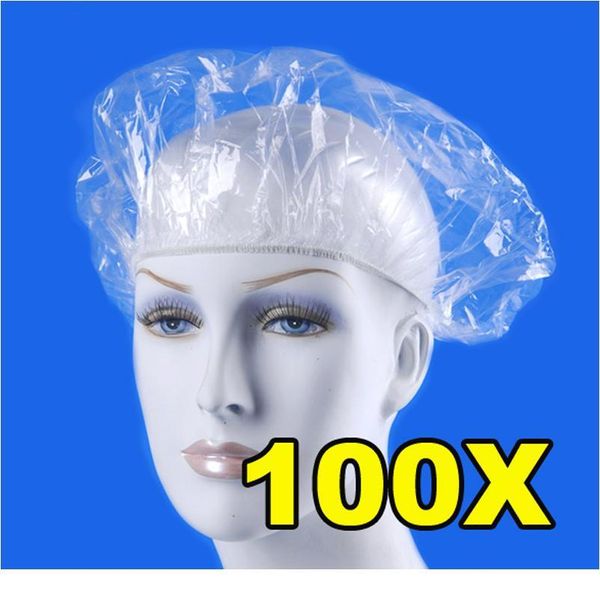 

100pcs/lot disposable shower caps clear spa hair salon l one-off bathing elastic shower hat bathroom products bat qyliks