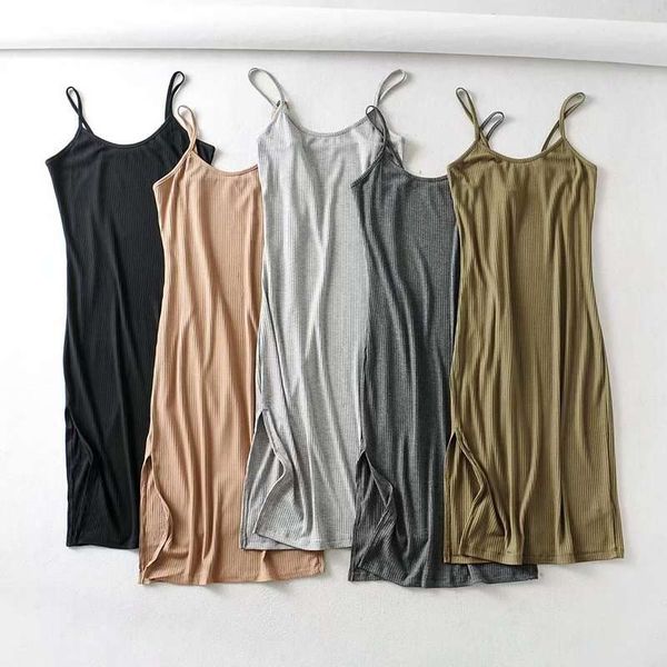 

summer new style air bag body type thread cotton elastic high suspender skirt side slit dress, Black;gray