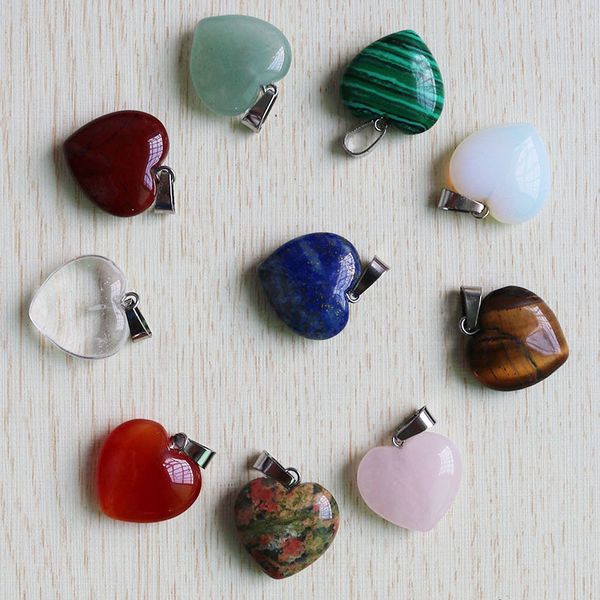 

fubaoying charms love heart shape natural stone pendants 20mm*8mm mix color diy jewelry making bracelets and necklace fo