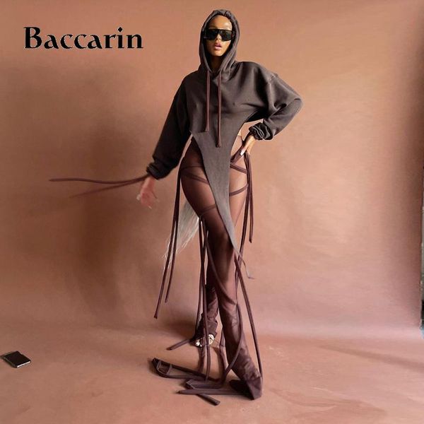 

women's pants & capris baccarin mesh patchwork lace up bandage high waist stacked see through sheer streetwear 2021 festival club party, Black;white