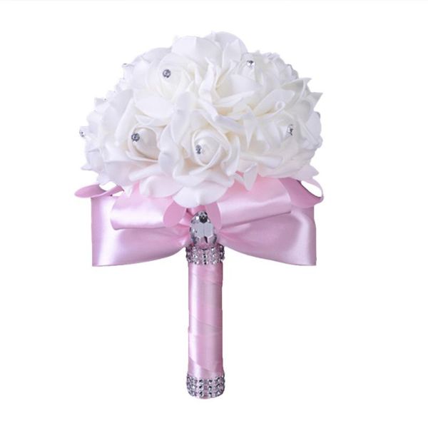 

crystal roses pearl bridesmaid wedding bouquet bridal handmade artificial silk flowers wedding party christmas decoration gift/c