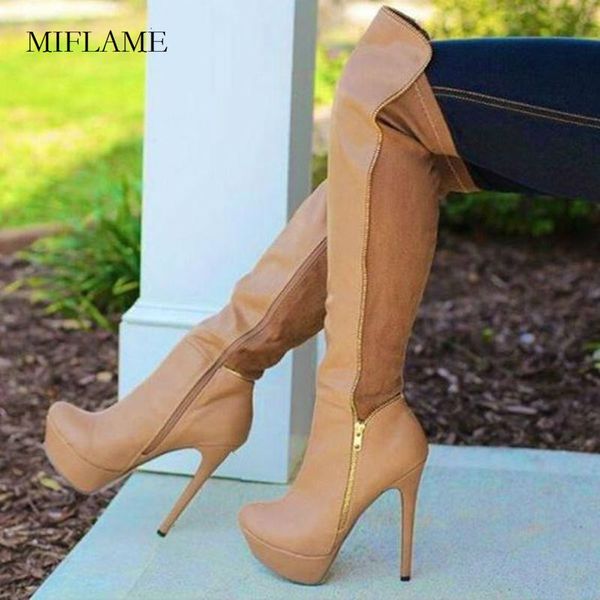 

boots stage women platform over the knee high winter female patchwork side zipper zip decoration stiletto shoes, Black