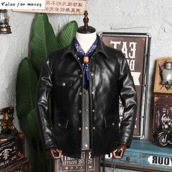 

shipping. core horsehide coat,brakeman genuine leather jacket,classic casual.vintage leather clothing.sales, Black